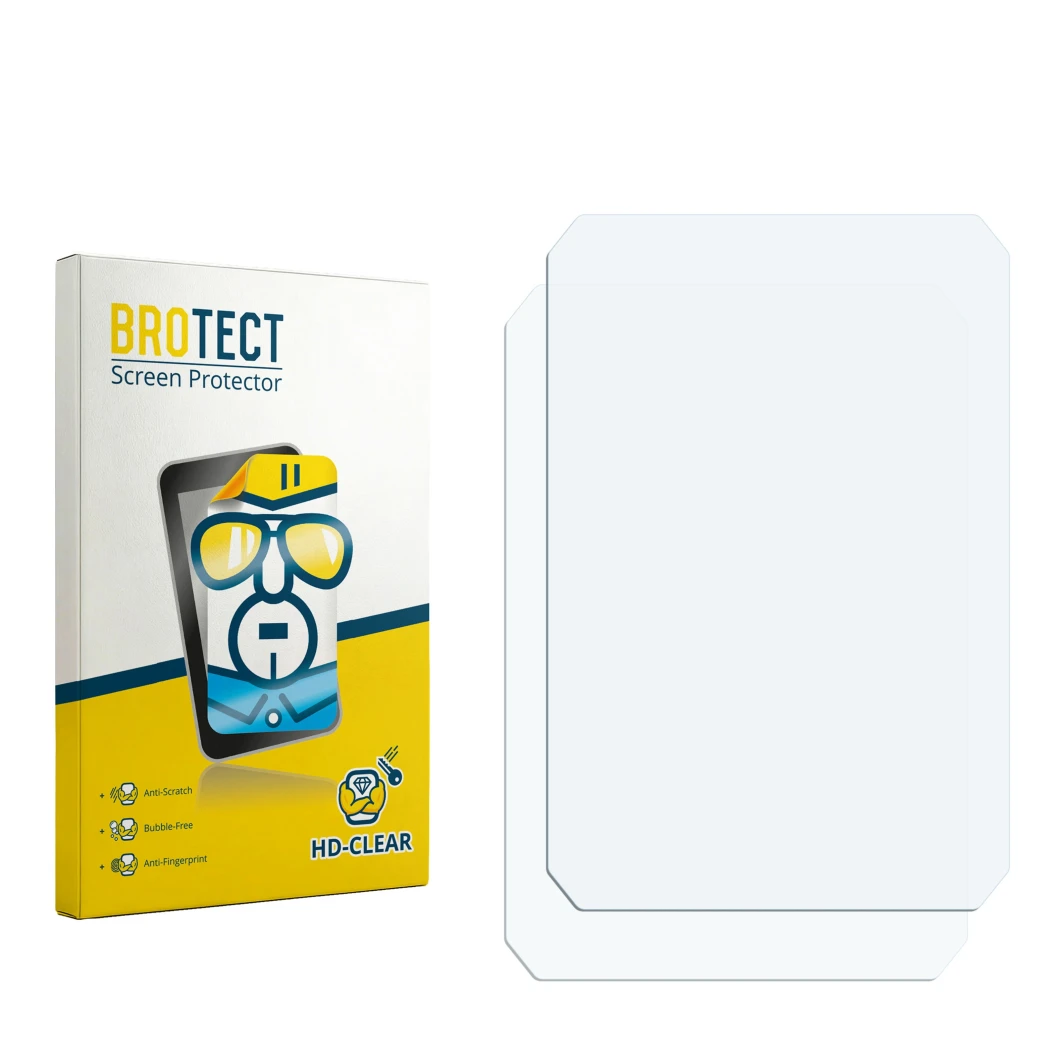 Parte frontale di una confezione del prodotto con il logo del marchio BROTECT. Accanto si trova la protezione per lo schermo c