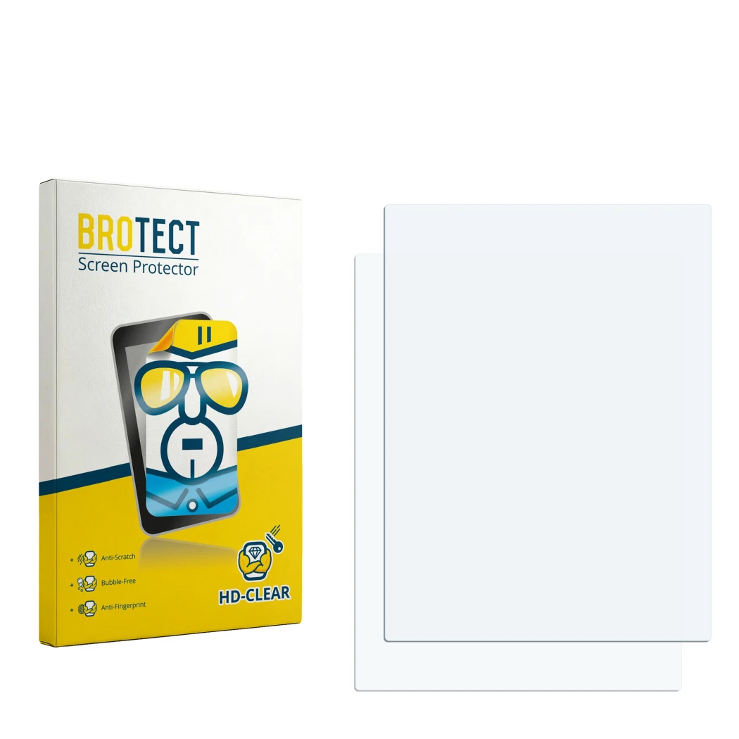 Parte frontale di una confezione del prodotto con il logo del marchio BROTECT. Accanto si trova la protezione per lo schermo c