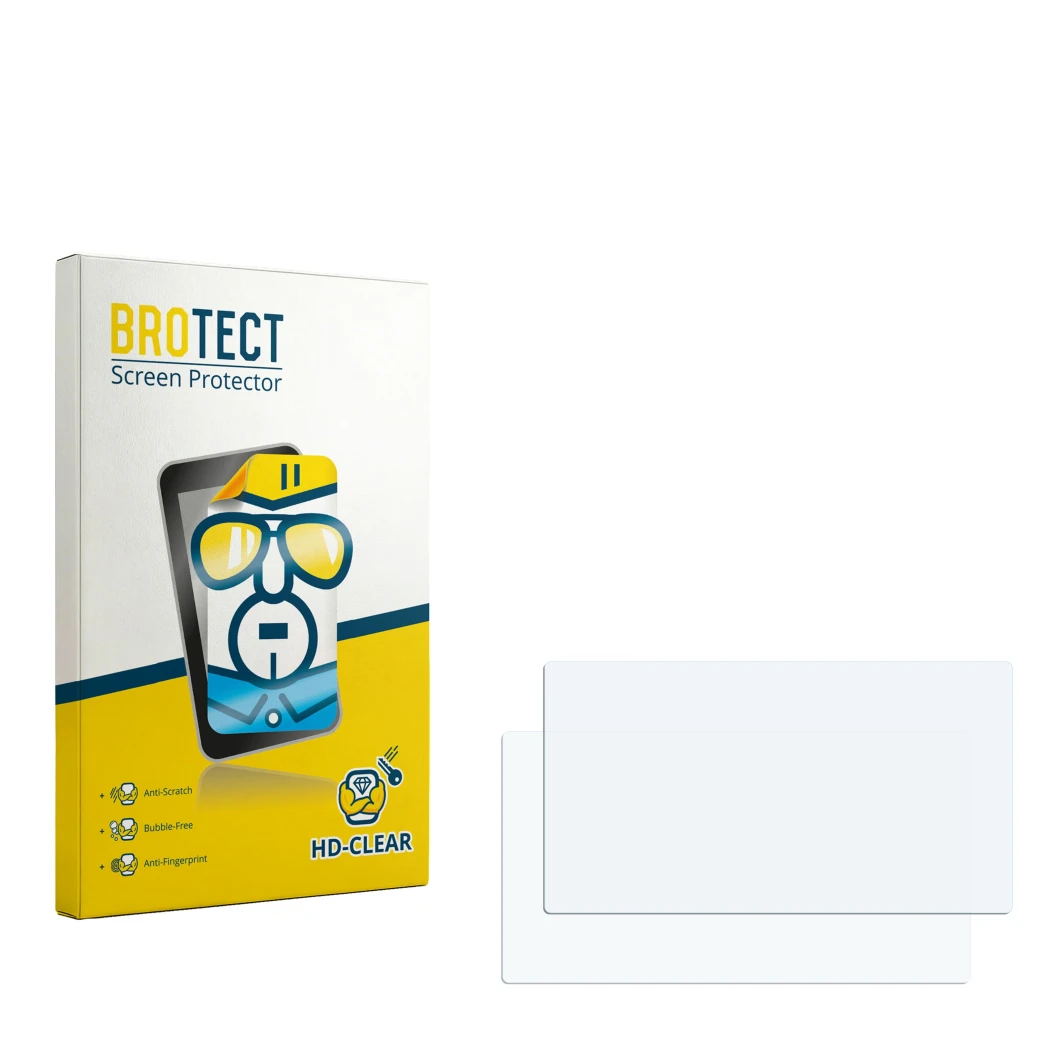 Parte frontale di una confezione del prodotto con il logo del marchio BROTECT. Accanto si trova la protezione per lo schermo c
