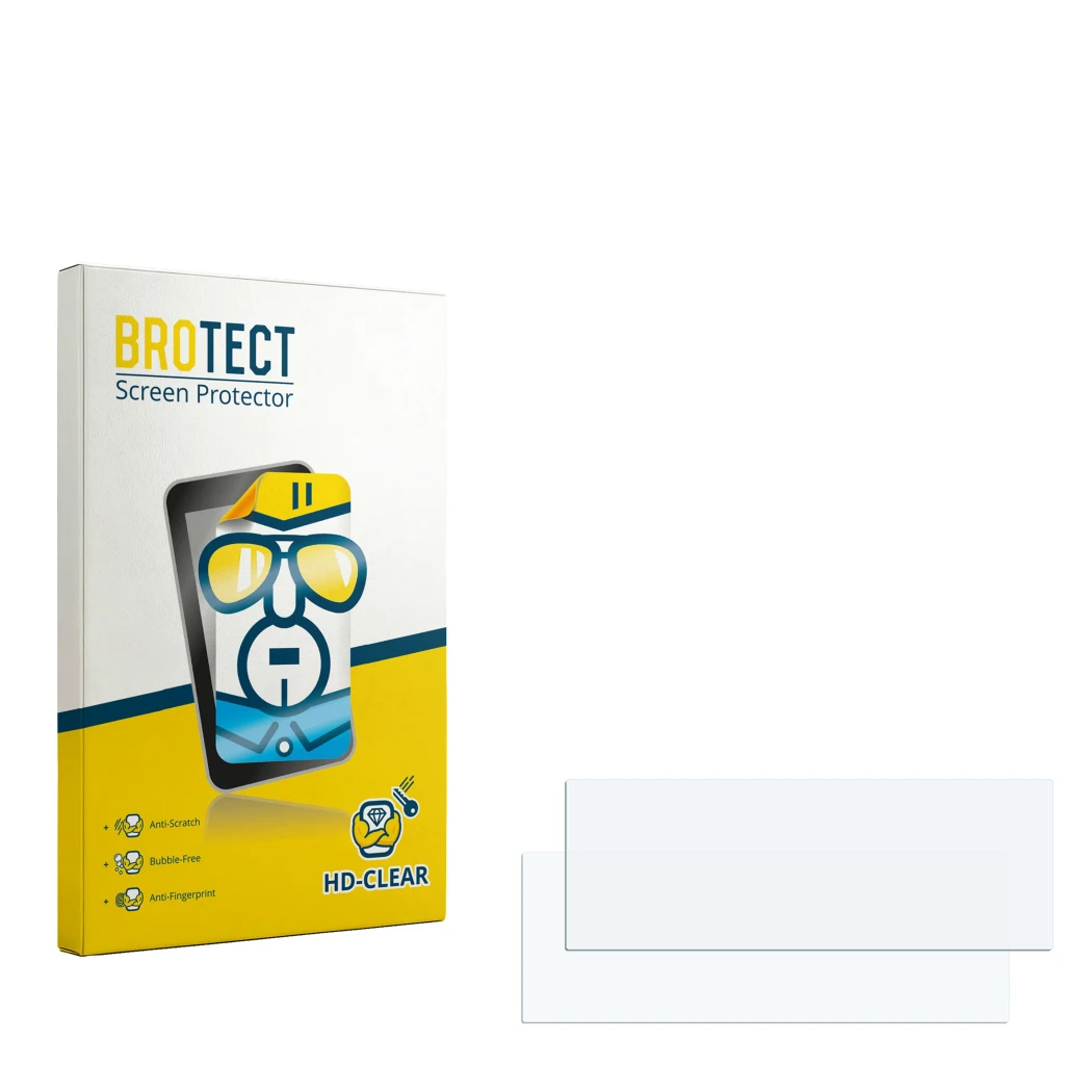 Parte frontale di una confezione del prodotto con il logo del marchio BROTECT. Accanto si trova la protezione per lo schermo c