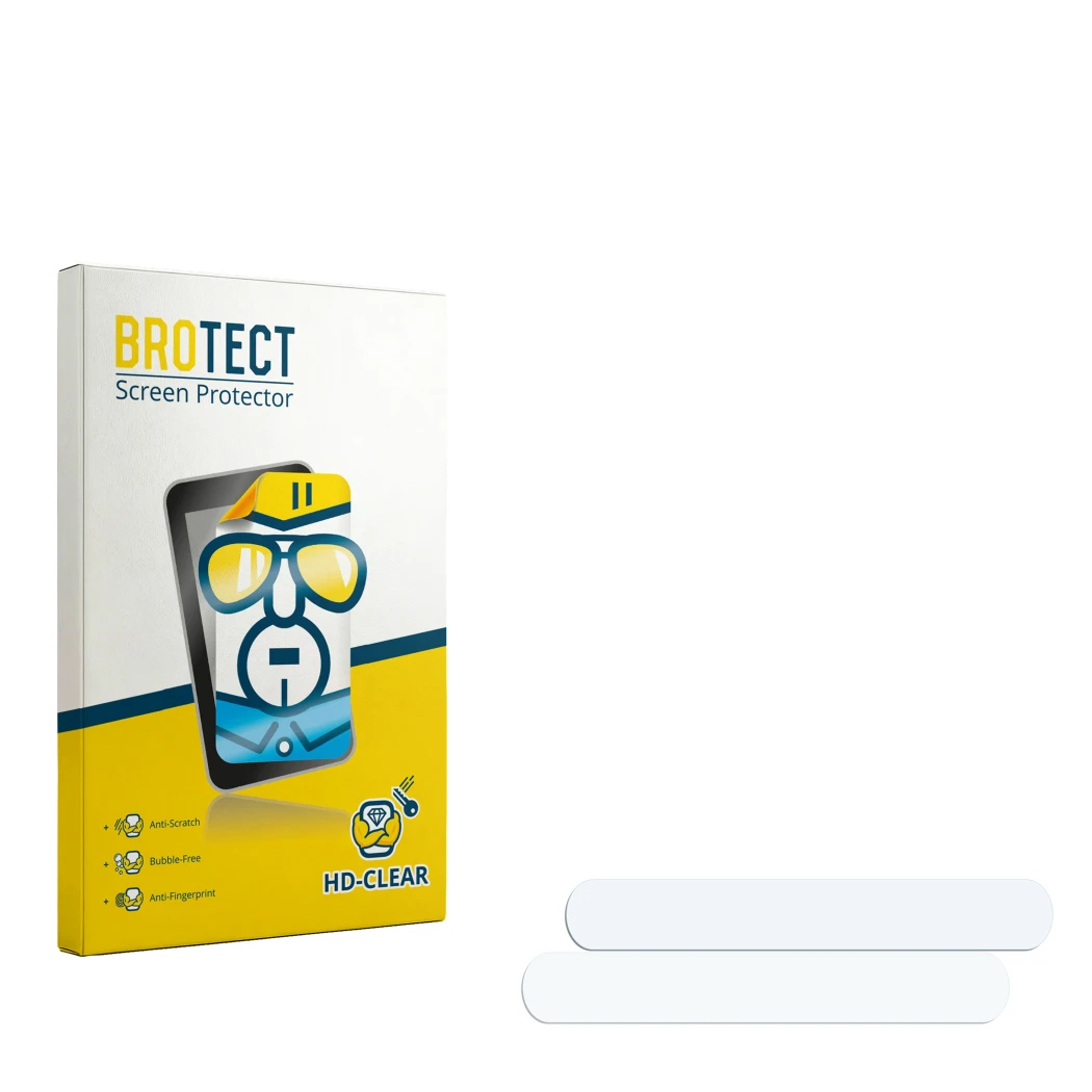 Parte frontale di una confezione del prodotto con il logo del marchio BROTECT. Accanto si trova la protezione per lo schermo c