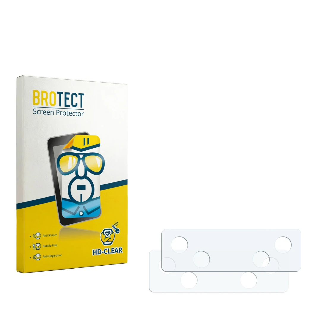 Parte frontale di una confezione del prodotto con il logo del marchio BROTECT. Accanto si trova la protezione per lo schermo c