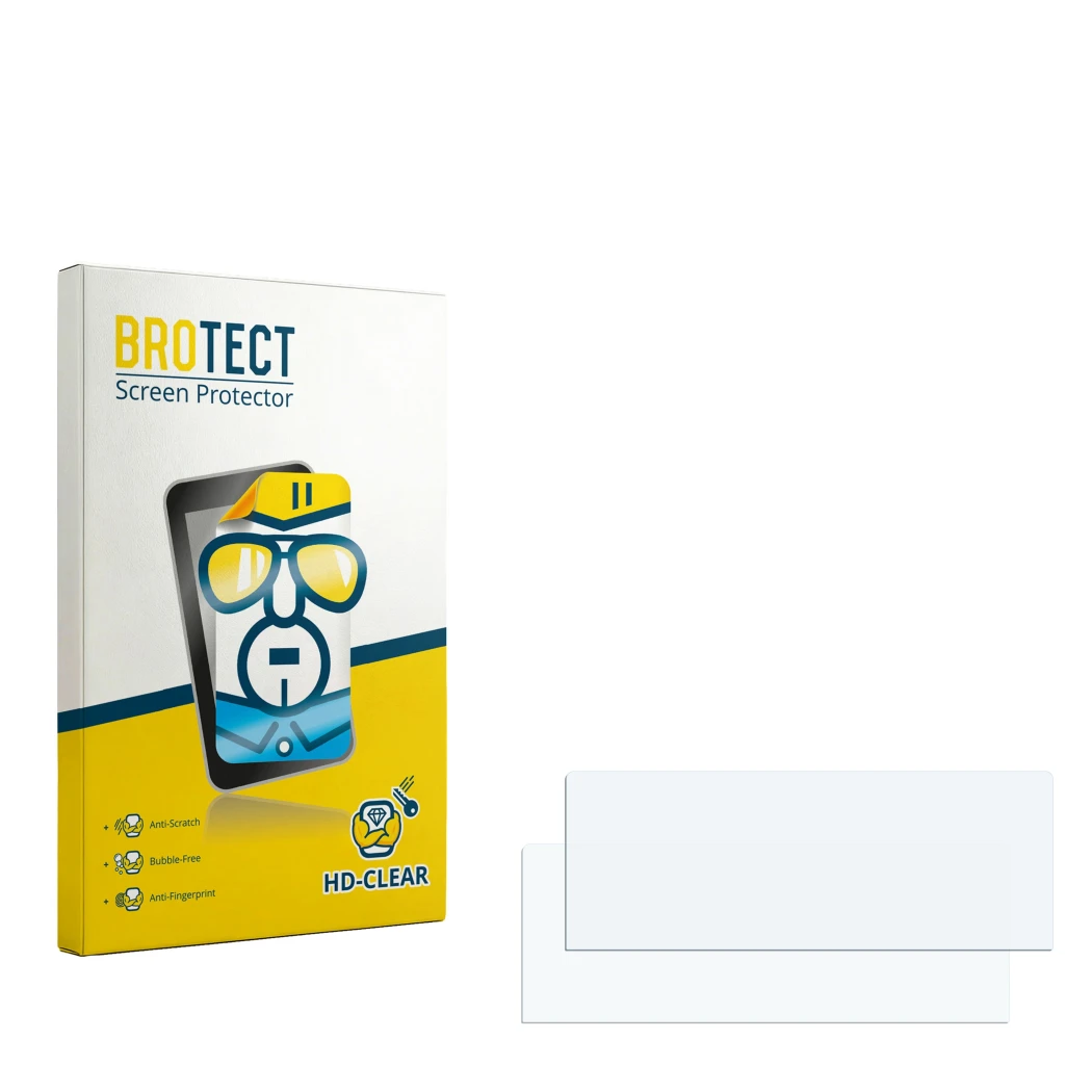 Parte frontale di una confezione del prodotto con il logo del marchio BROTECT. Accanto si trova la protezione per lo schermo c