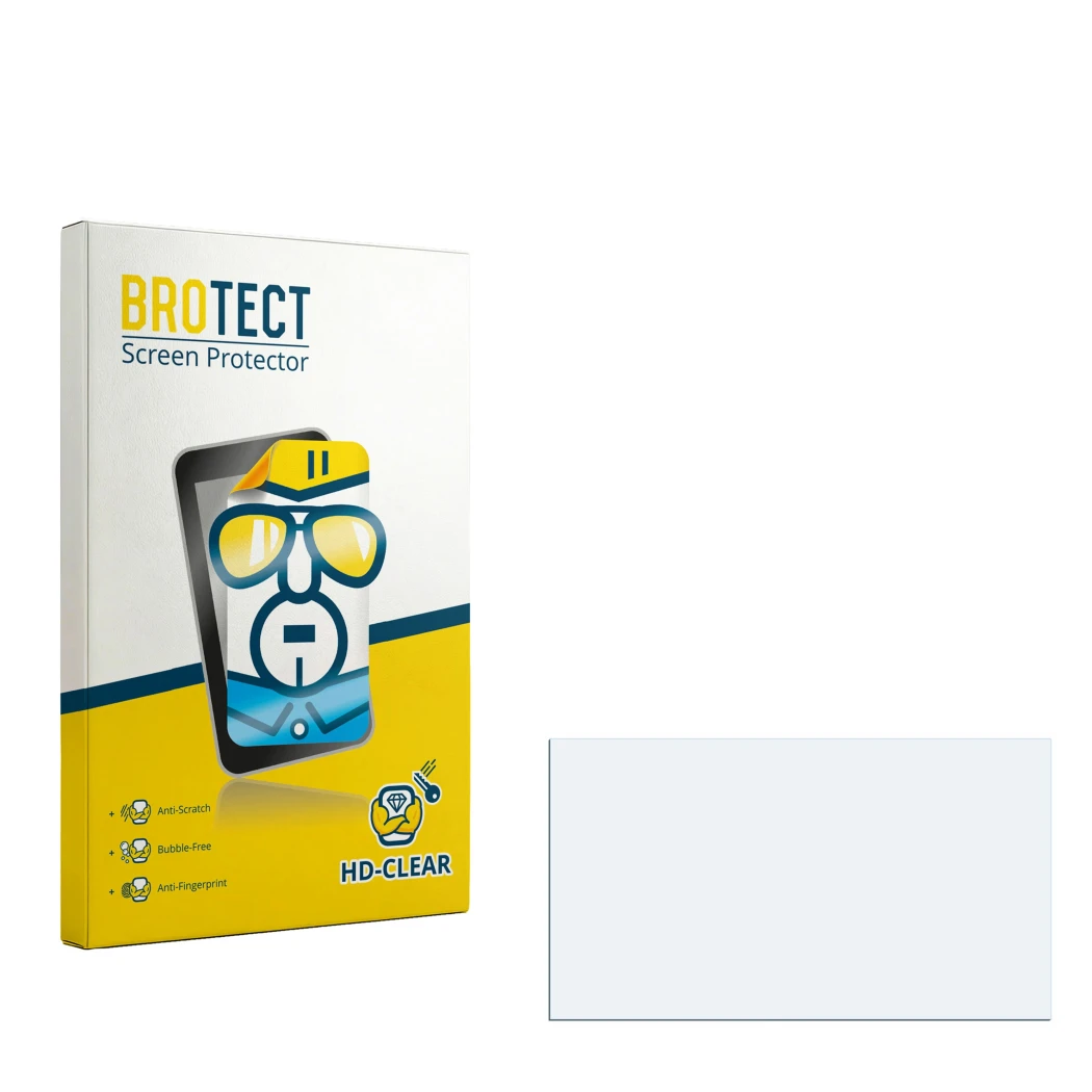 Parte frontale di una confezione del prodotto con il logo del marchio BROTECT. Accanto si trova la protezione per lo schermo c