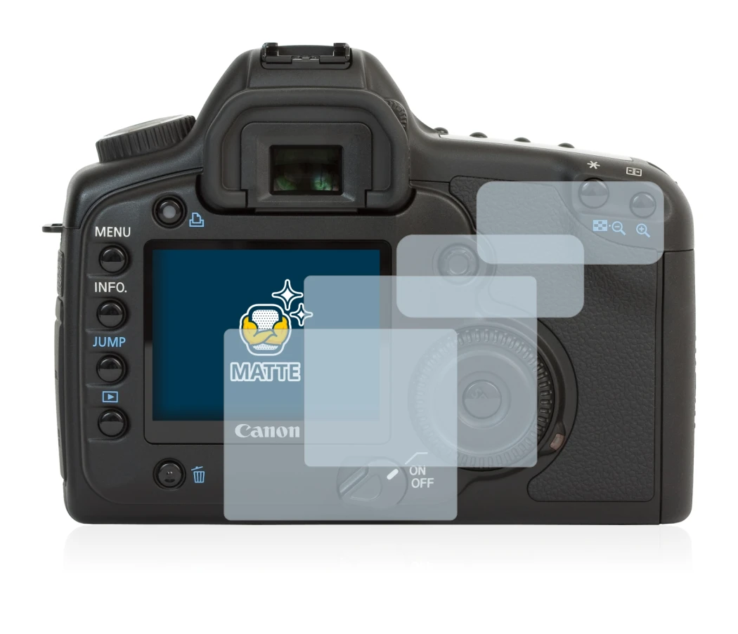 Immagine del dispositivo Canon EOS 5D con un'ampia varietà di protezioni per lo schermo.