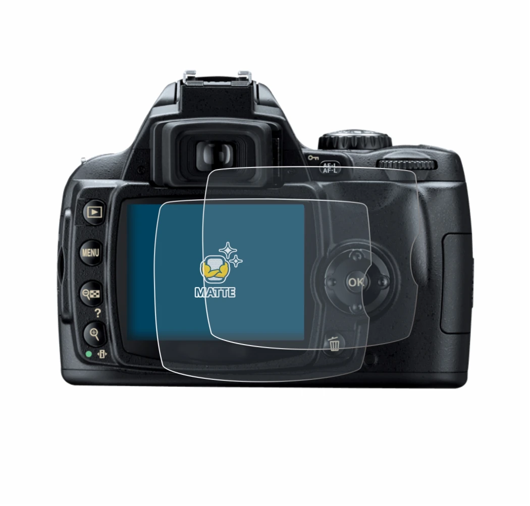 Immagine del dispositivo Nikon D40 con un'ampia varietà di protezioni per lo schermo.