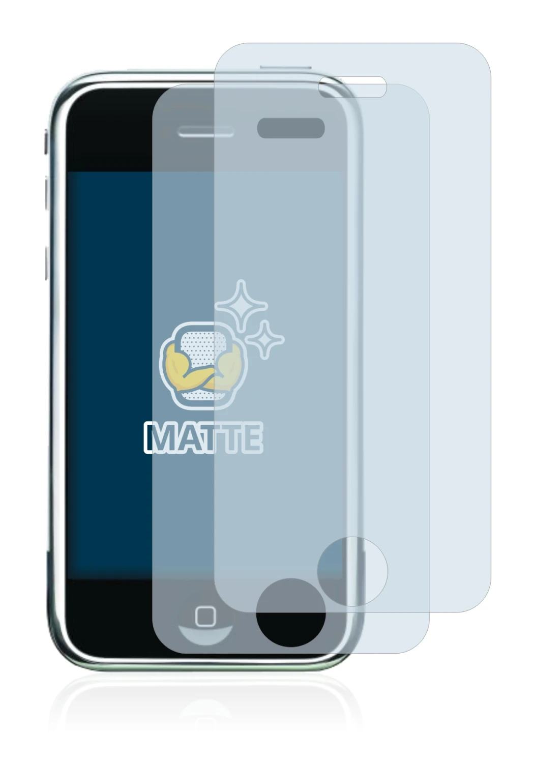 Immagine del dispositivo Apple iPhone 2G con un'ampia varietà di protezioni per lo schermo.