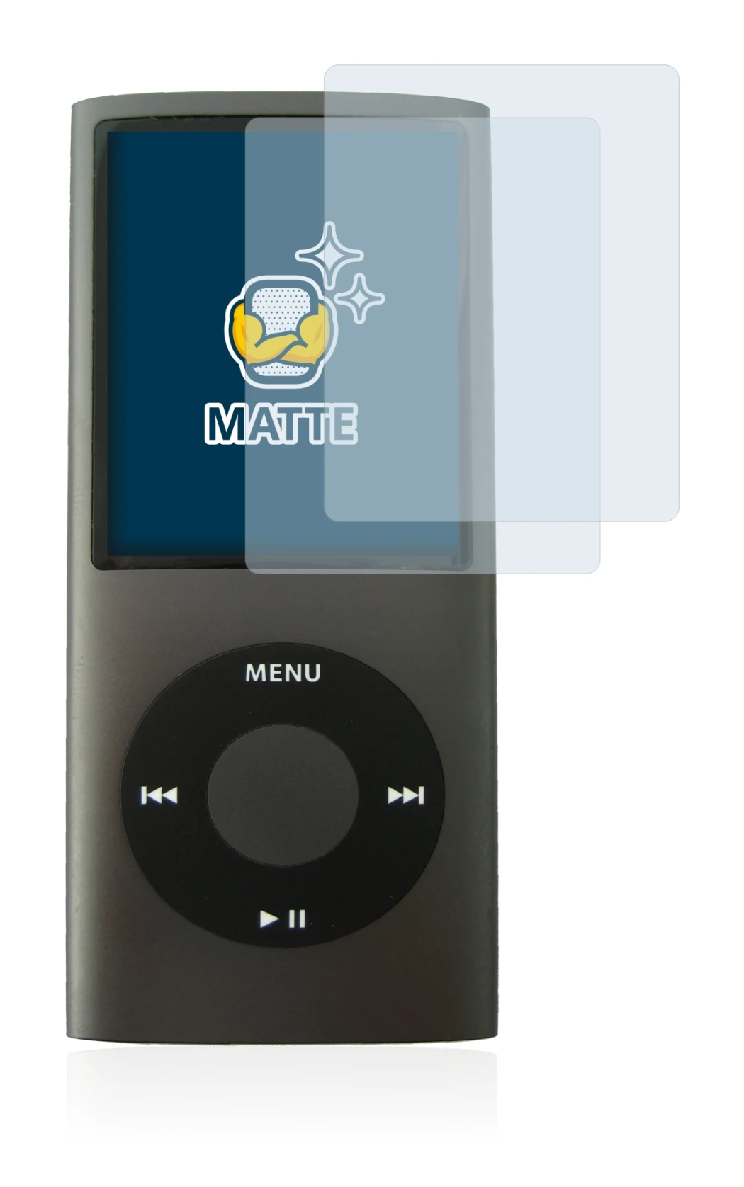 Immagine del dispositivo Apple iPod nano (4a Gen.) con un'ampia varietà di protezioni per lo schermo.