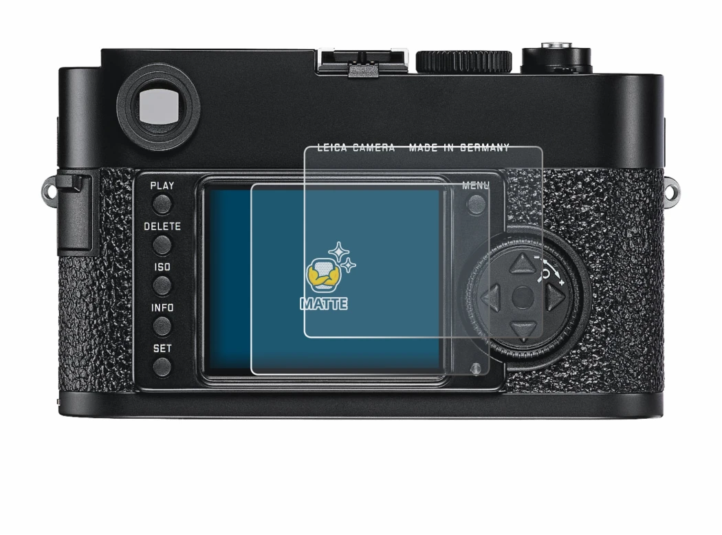 Immagine del dispositivo Leica M9 con un'ampia varietà di protezioni per lo schermo.