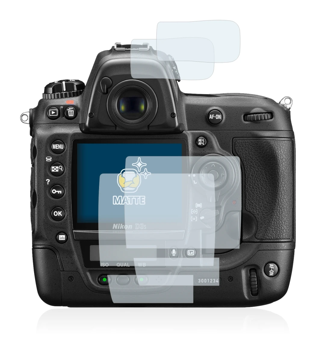 Immagine del dispositivo Nikon D3S con un'ampia varietà di protezioni per lo schermo.