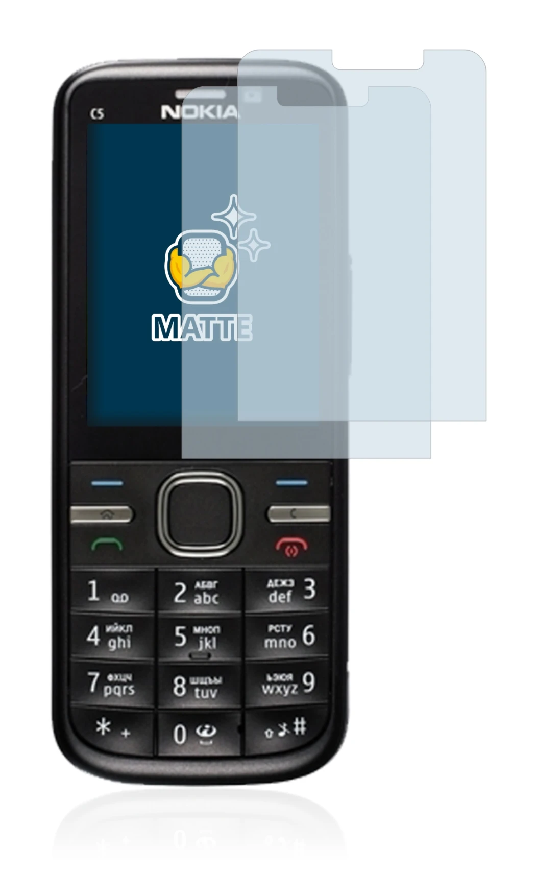 Immagine del dispositivo Nokia C5-00 con un'ampia varietà di protezioni per lo schermo.