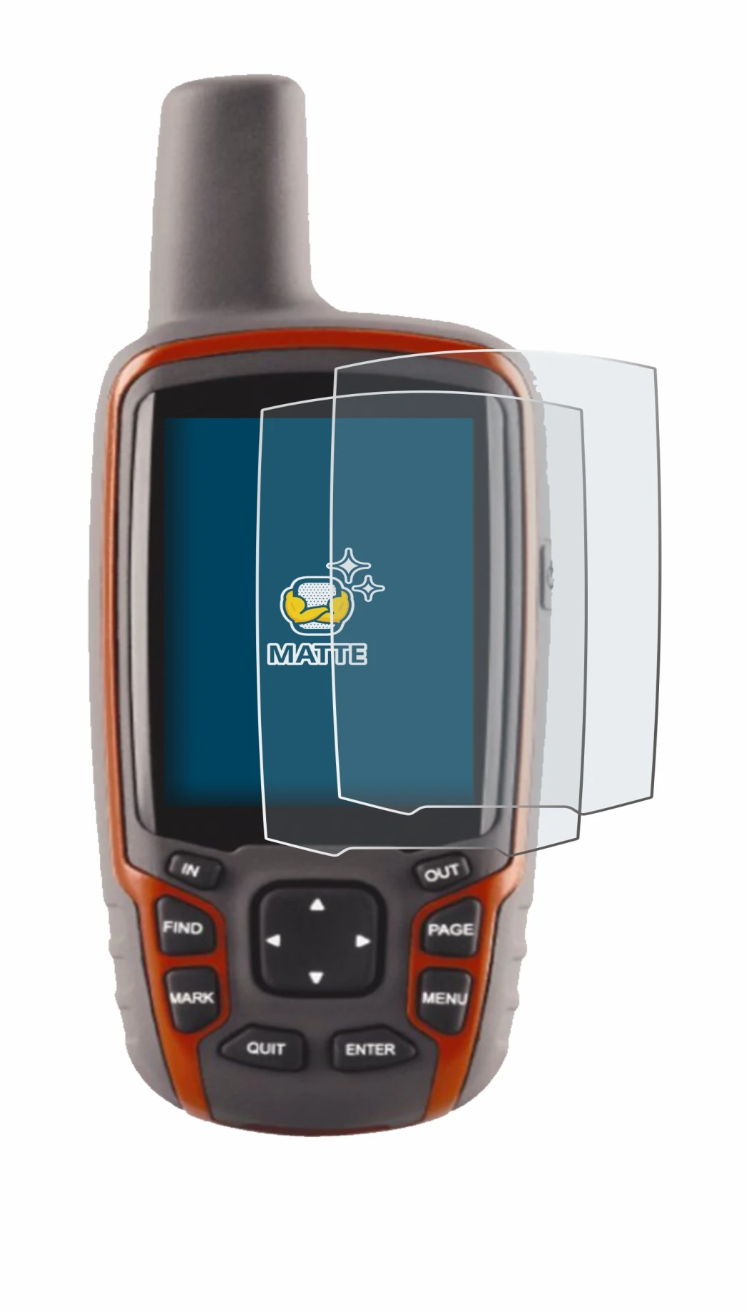 Immagine del dispositivo Garmin GPSMAP 62s con un'ampia varietà di protezioni per lo schermo.