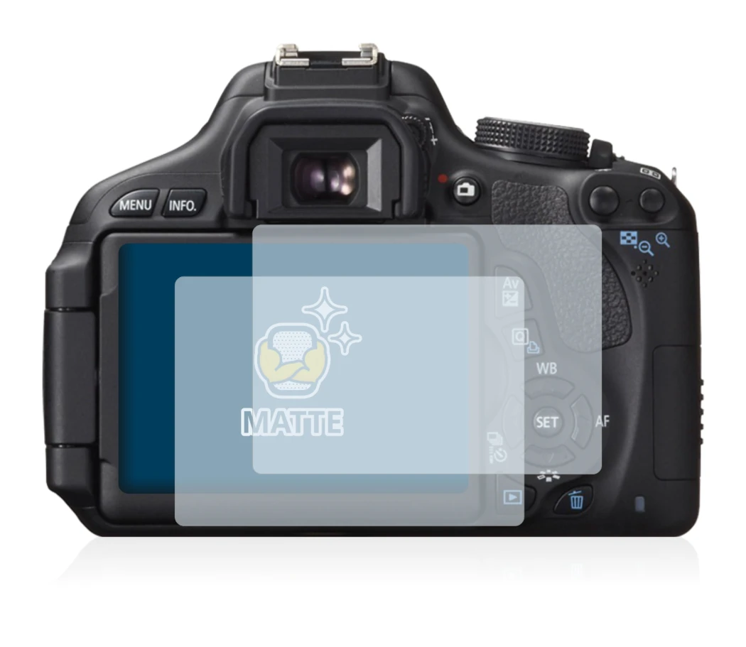 Immagine del dispositivo Canon EOS 600D con un'ampia varietà di protezioni per lo schermo.