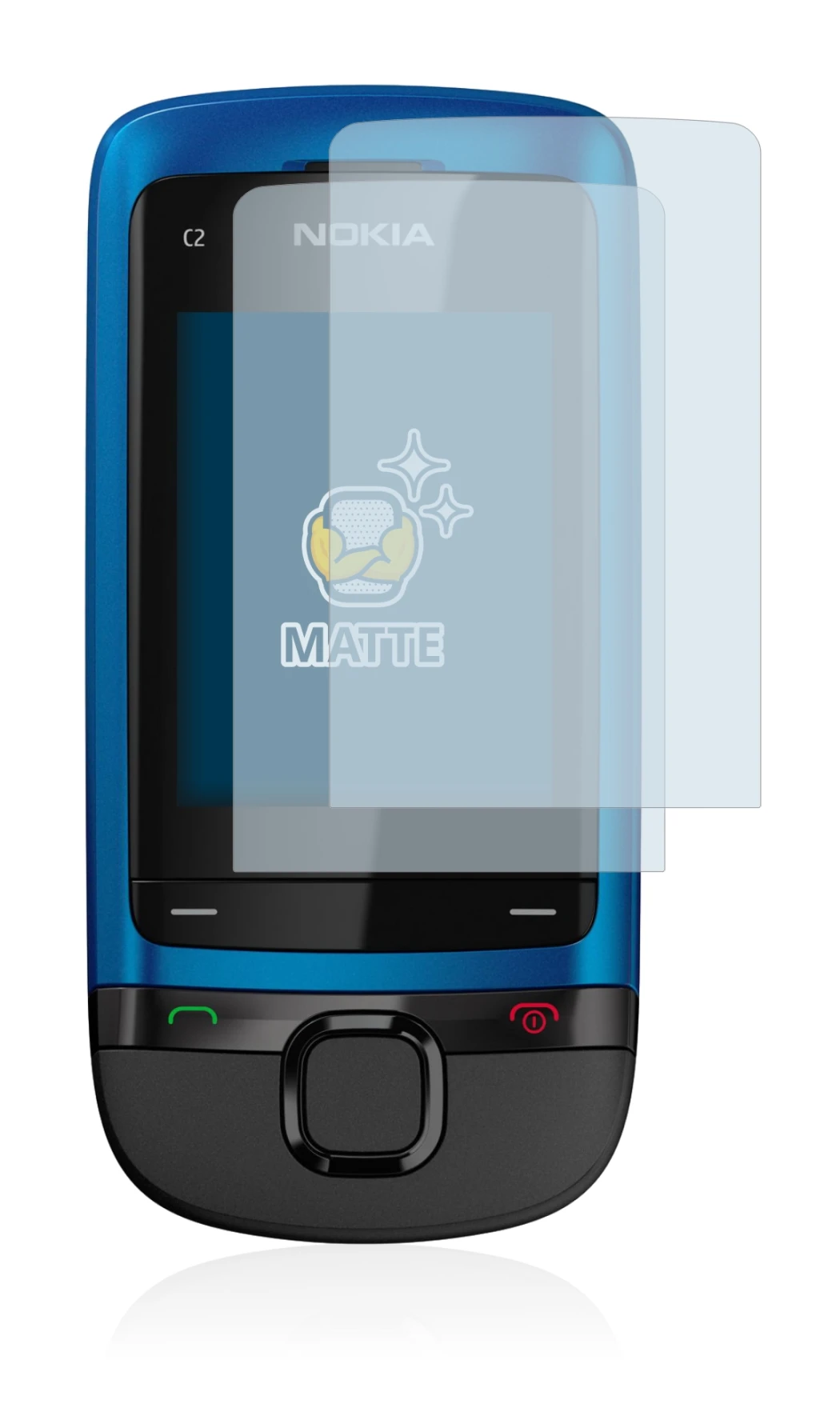 Immagine del dispositivo Nokia C2-05 con un'ampia varietà di protezioni per lo schermo.