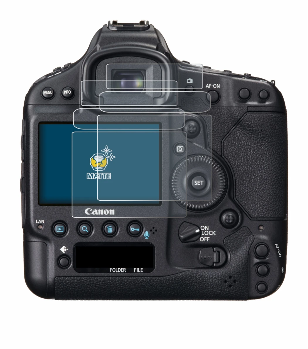 Immagine del dispositivo Canon EOS 1D X con un'ampia varietà di protezioni per lo schermo.