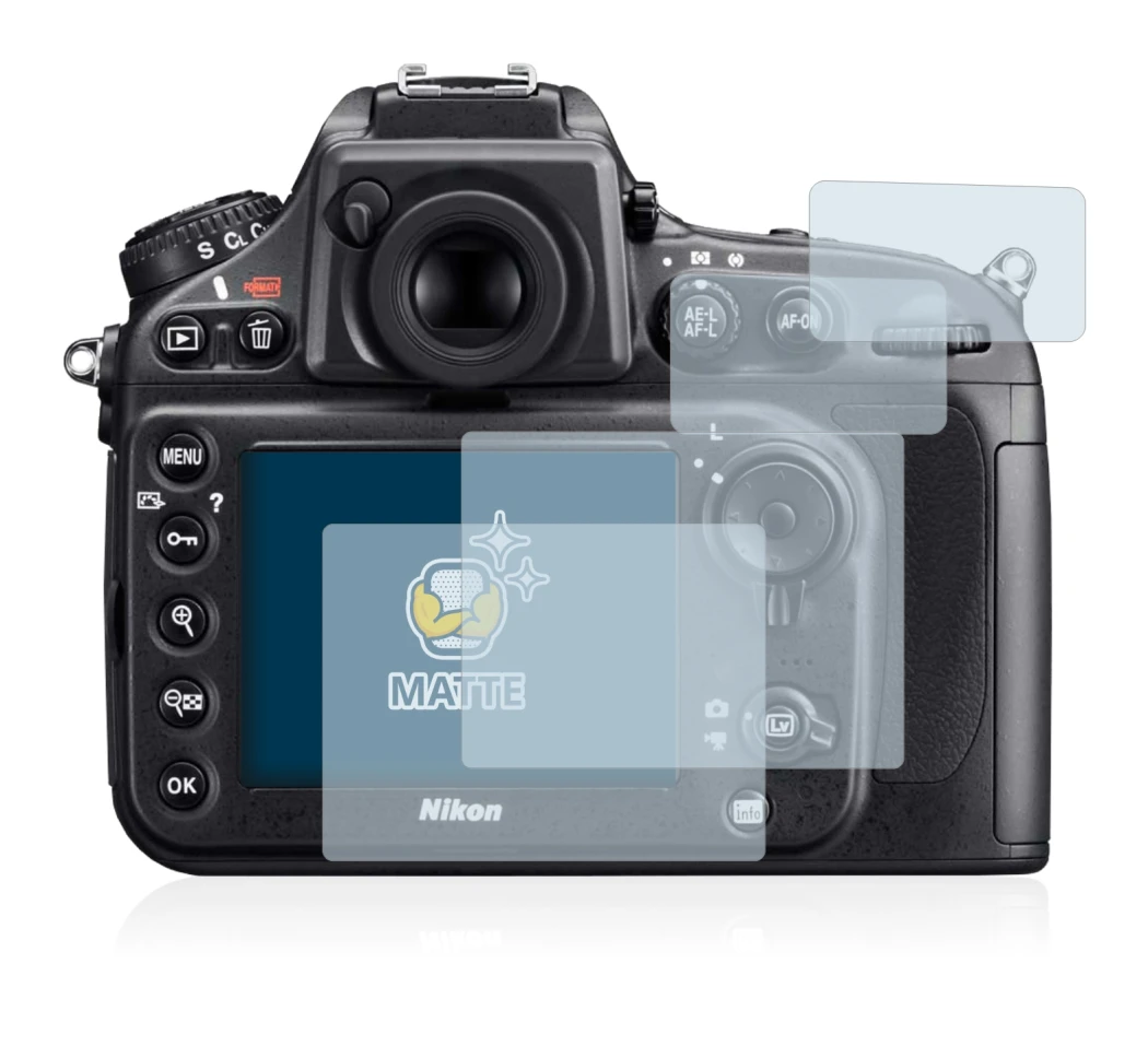 Immagine del dispositivo Nikon D800 con un'ampia varietà di protezioni per lo schermo.