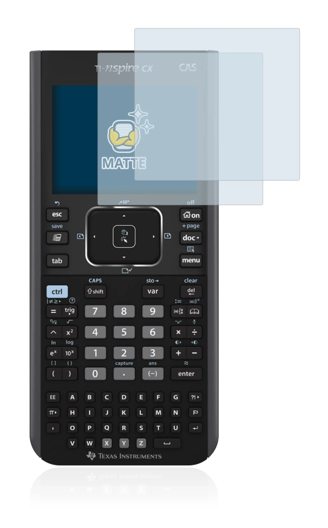 Immagine del dispositivo Texas Instruments Nspire CX CAS con un'ampia varietà di protezioni per lo schermo.