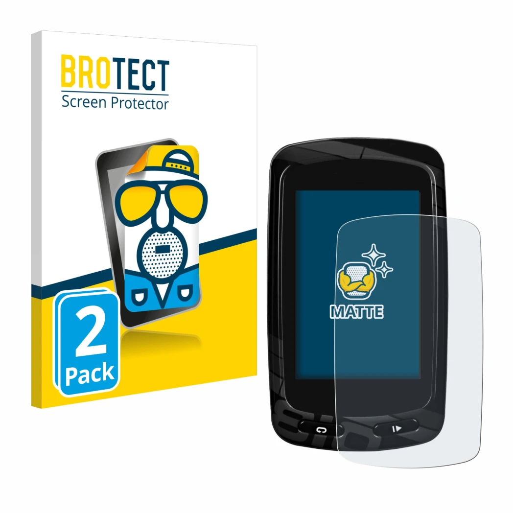 Parte frontale di una confezione del prodotto con il logo del marchio BROTECT. Accanto è raffigurato il dispositivo Garmin Edg