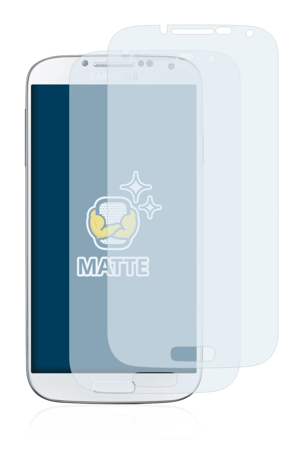 Immagine del dispositivo Samsung Galaxy S4 con un'ampia varietà di protezioni per lo schermo.