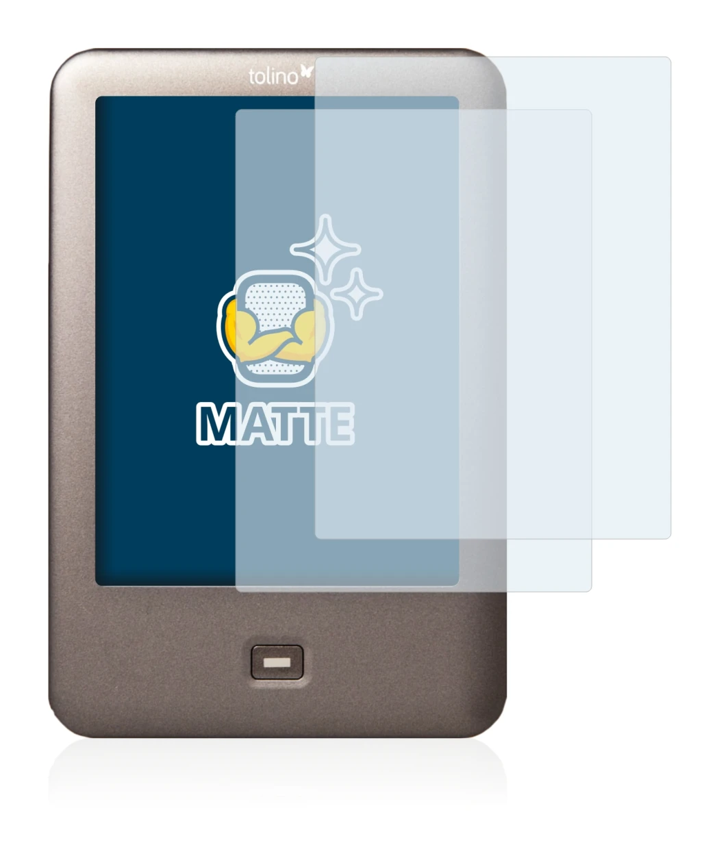 Immagine del dispositivo Tolino Shine con un'ampia varietà di protezioni per lo schermo.
