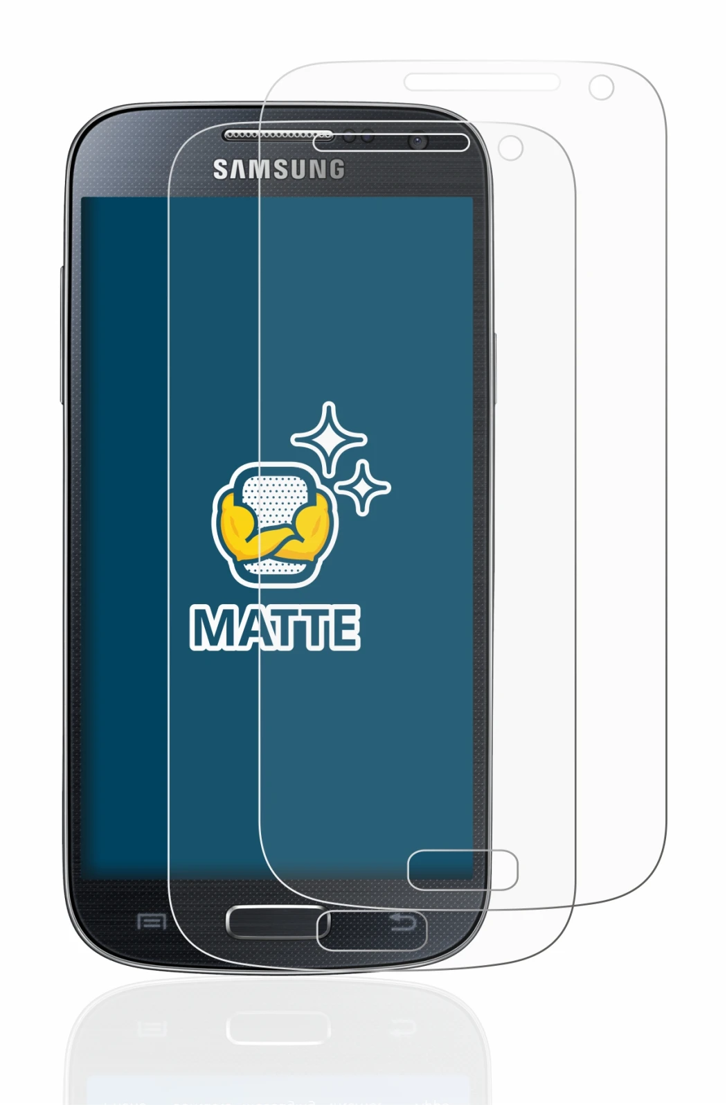Immagine del dispositivo Samsung Galaxy S4 Mini con un'ampia varietà di protezioni per lo schermo.