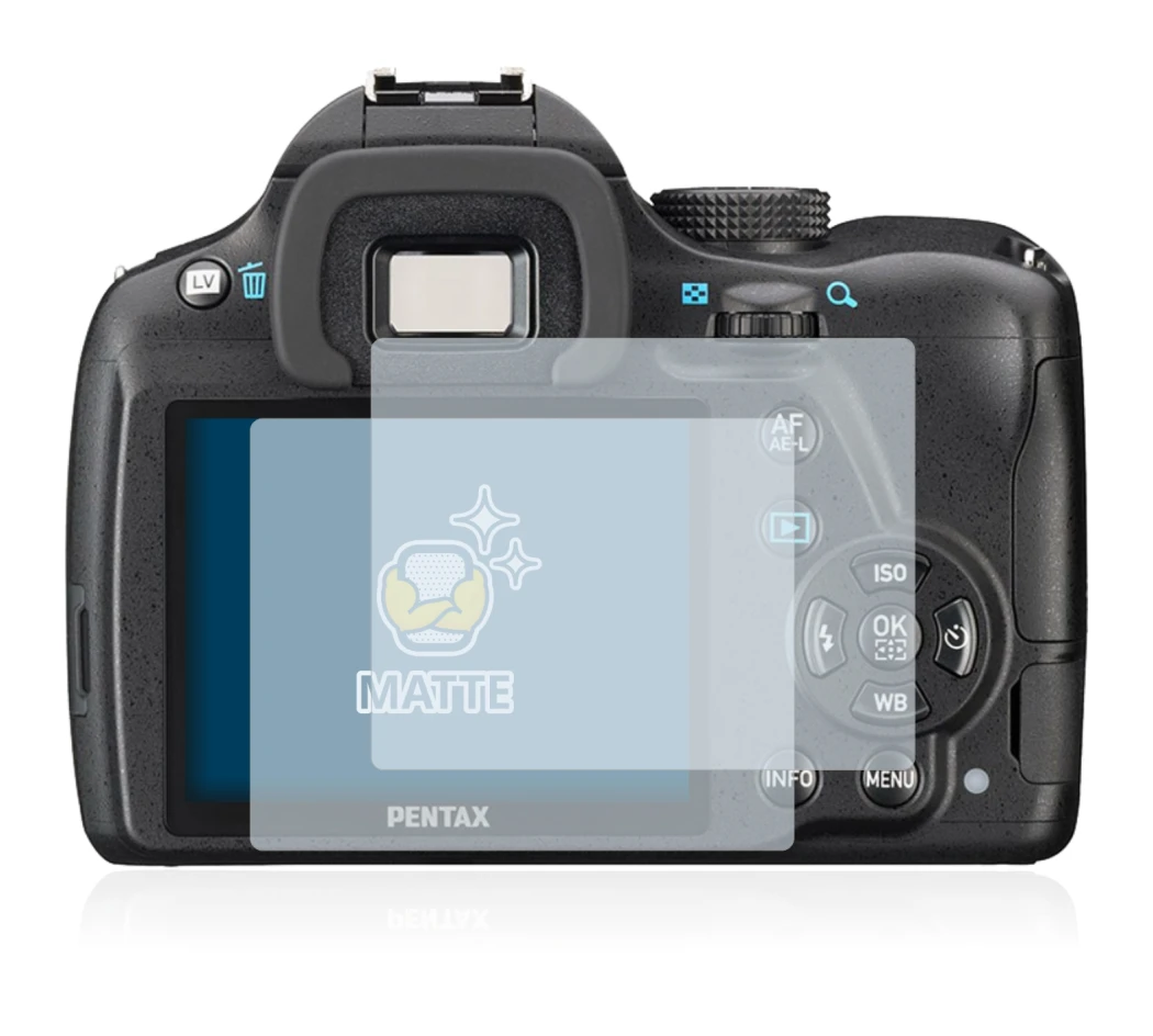 Immagine del dispositivo Pentax K-50 con un'ampia varietà di protezioni per lo schermo.