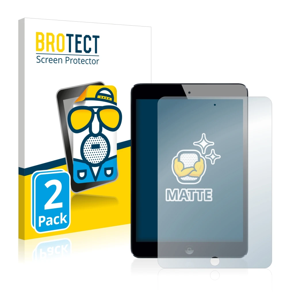 Parte frontale di una confezione del prodotto con il logo del marchio BROTECT. Accanto è raffigurato il dispositivo Apple iPad