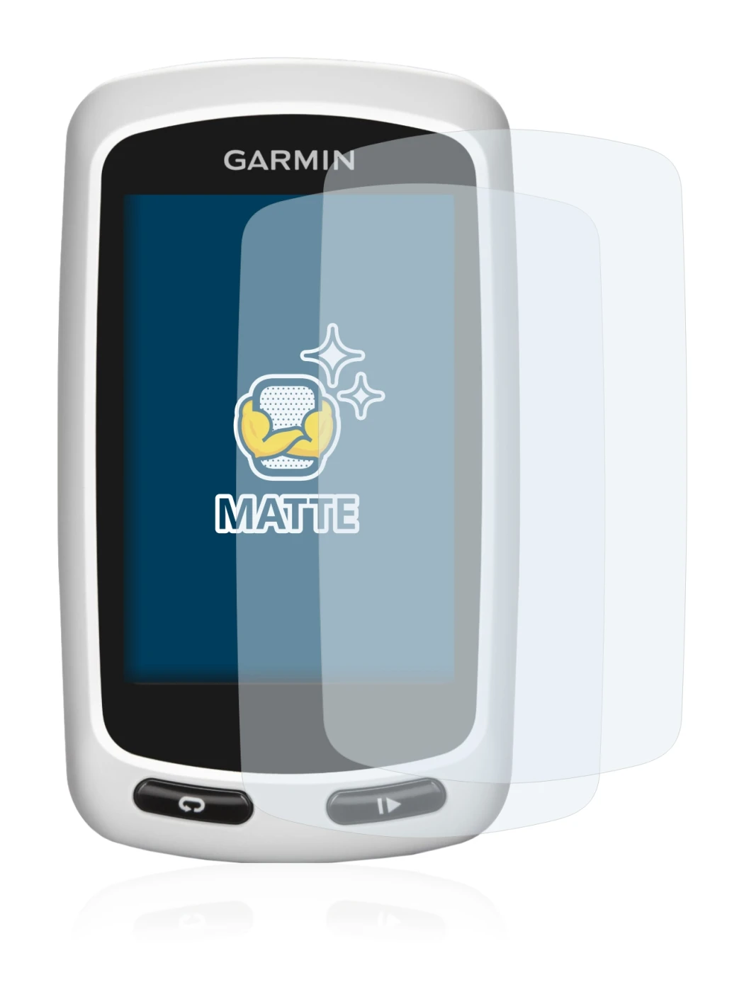 Immagine del dispositivo Garmin Edge Touring Plus con un'ampia varietà di protezioni per lo schermo.