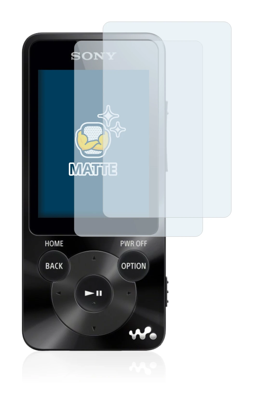 Immagine del dispositivo Sony Walkman NWZ-E585 con un'ampia varietà di protezioni per lo schermo.