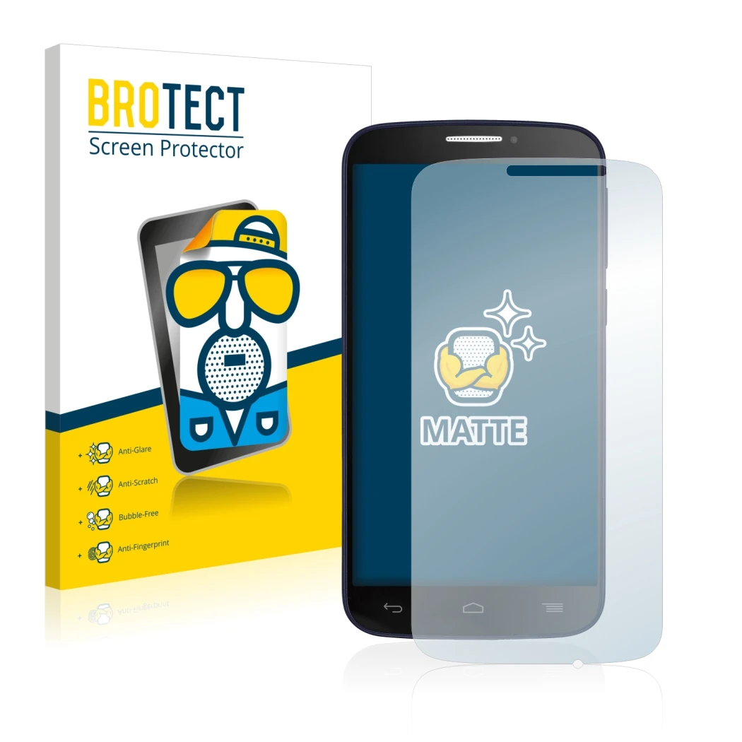 Parte frontale di una confezione del prodotto con il logo del marchio BROTECT. Accanto è raffigurato il dispositivo Alcatel On