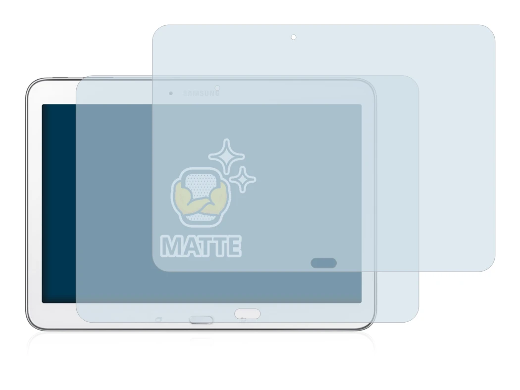 Immagine del dispositivo Samsung Galaxy Tab 4 10.1 SM-T530 con un'ampia varietà di protezioni per lo schermo.