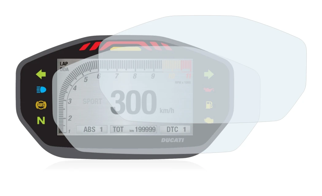 Immagine del dispositivo Ducati Monster 1200 Colour-TFT-Display con un'ampia varietà di protezioni per lo schermo.