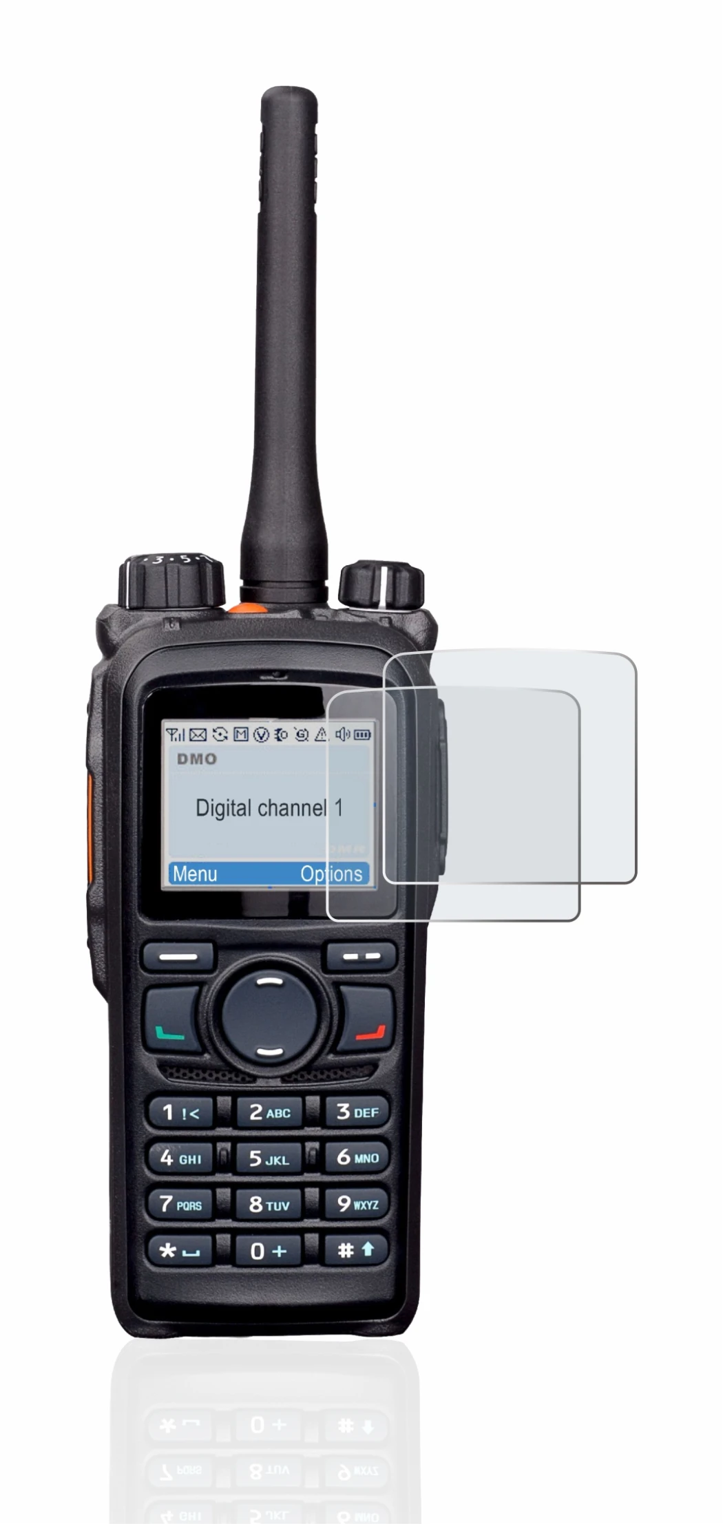 Immagine del dispositivo Hytera PD785 con un'ampia varietà di protezioni per lo schermo.