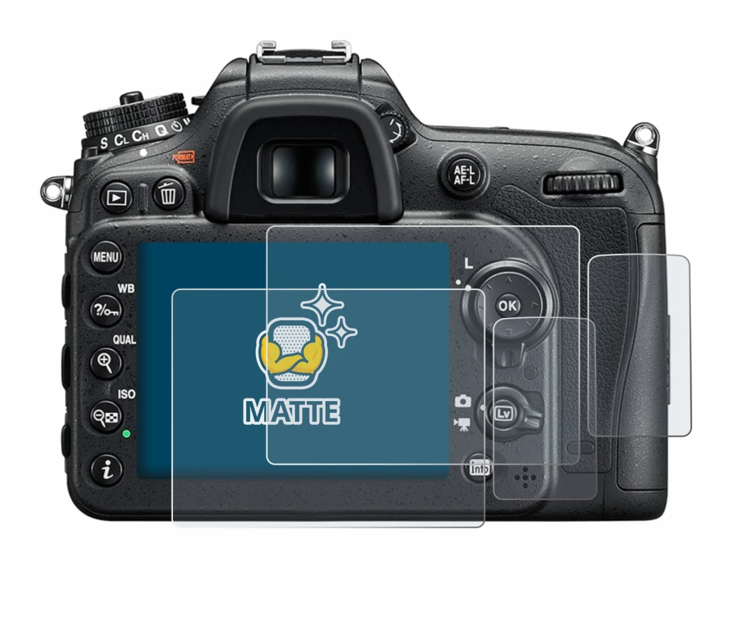 Immagine del dispositivo Nikon D7200 con un'ampia varietà di protezioni per lo schermo.