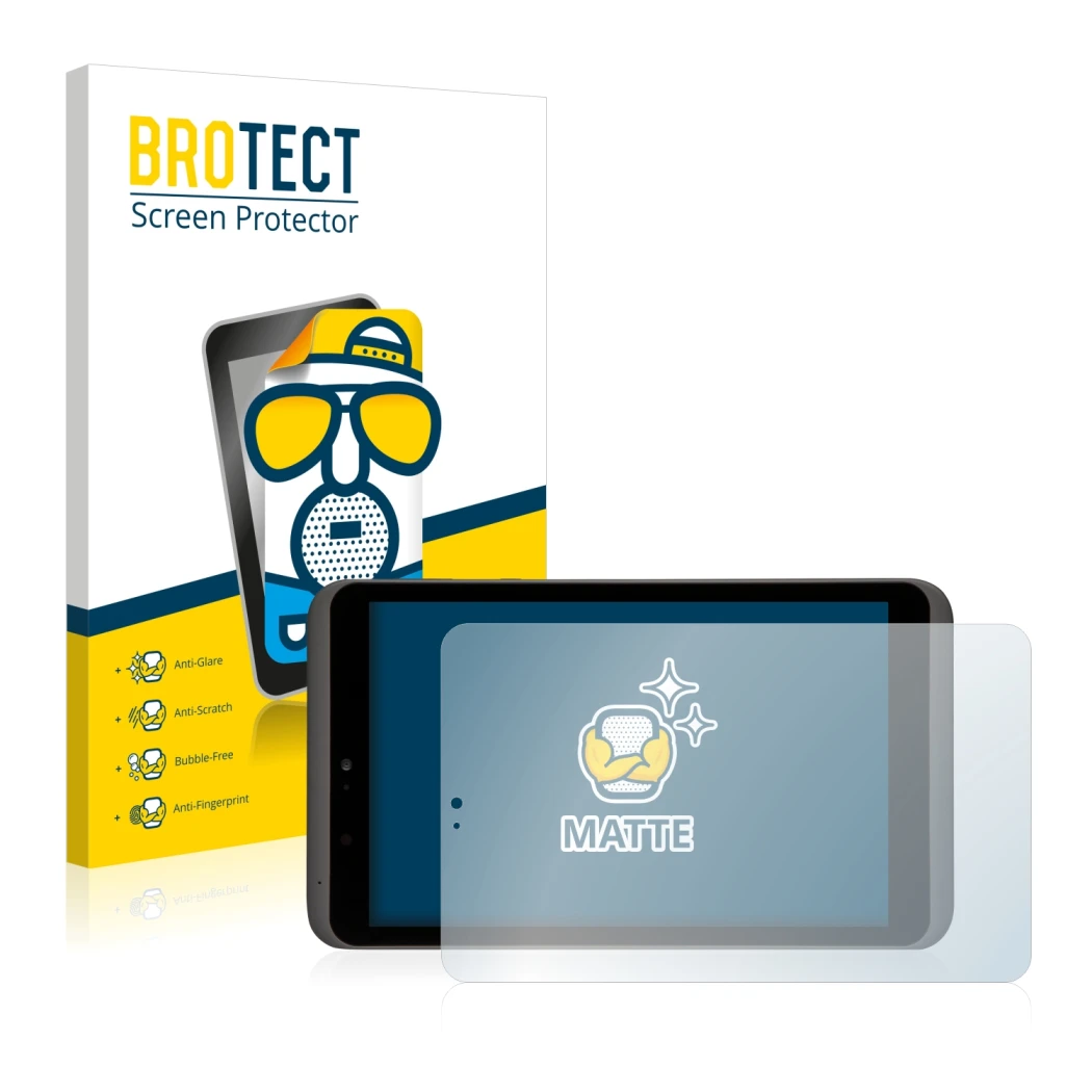 Parte frontale di una confezione del prodotto con il logo del marchio BROTECT. Accanto è raffigurato il dispositivo Tesco hudl