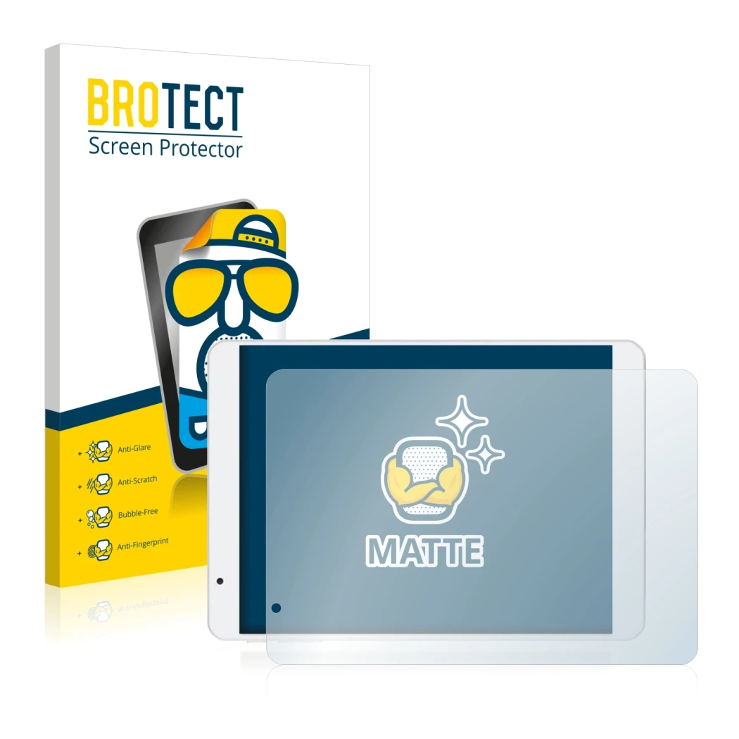 Parte frontale di una confezione del prodotto con il logo del marchio BROTECT. Accanto è raffigurato il dispositivo Teclast X8