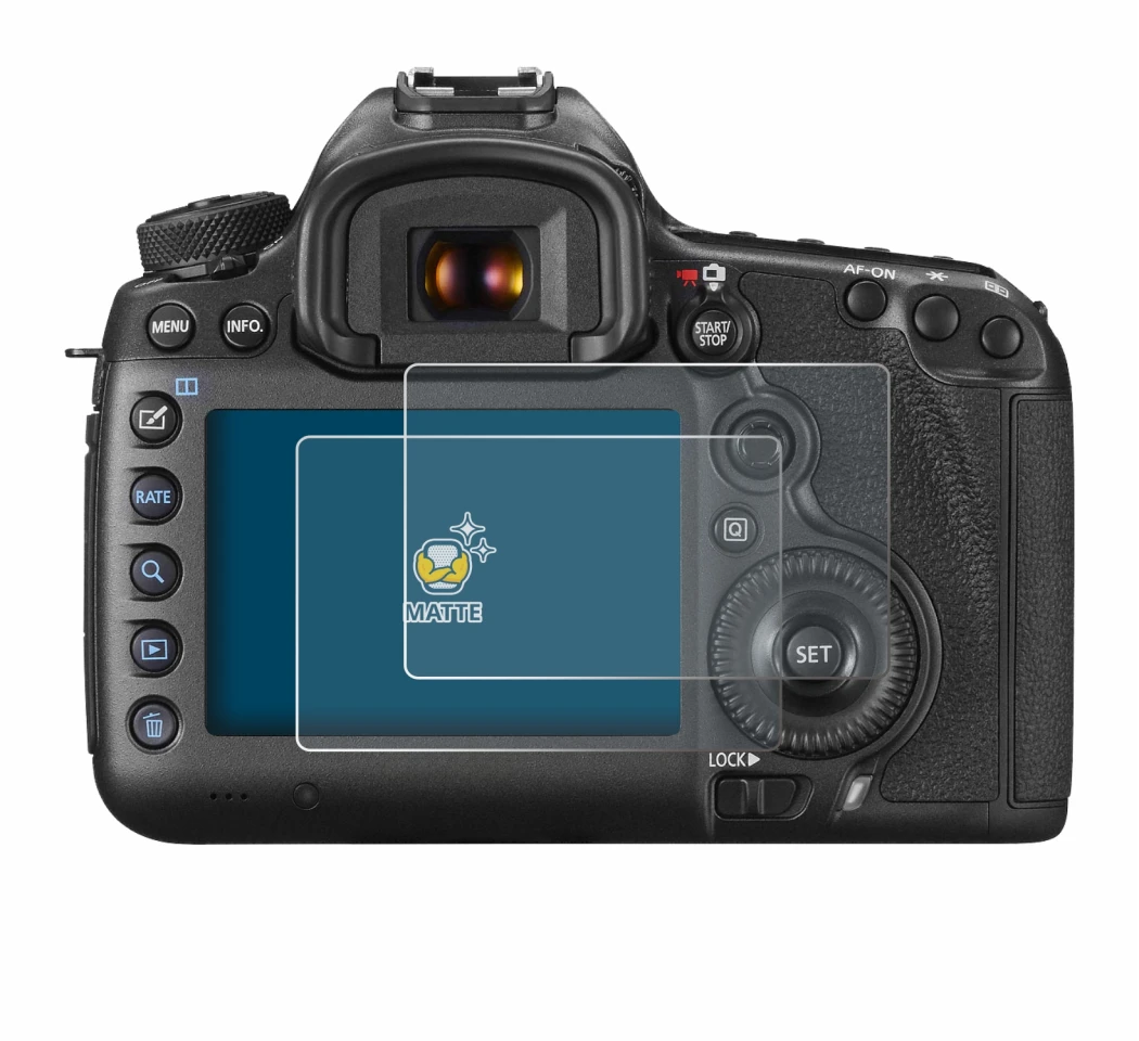 Immagine del dispositivo Canon EOS 5DS R con un'ampia varietà di protezioni per lo schermo.