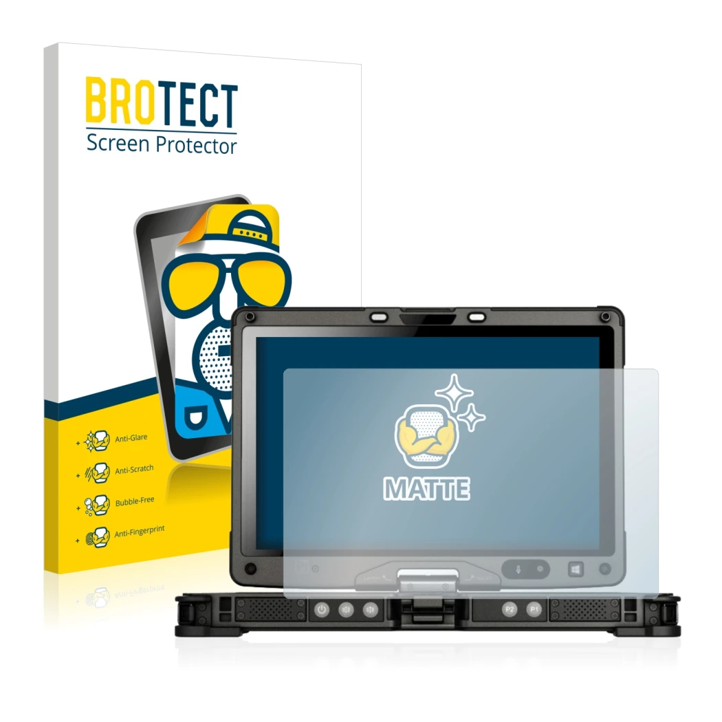 Parte frontale di una confezione del prodotto con il logo del marchio BROTECT. Accanto è raffigurato il dispositivo Getac V110