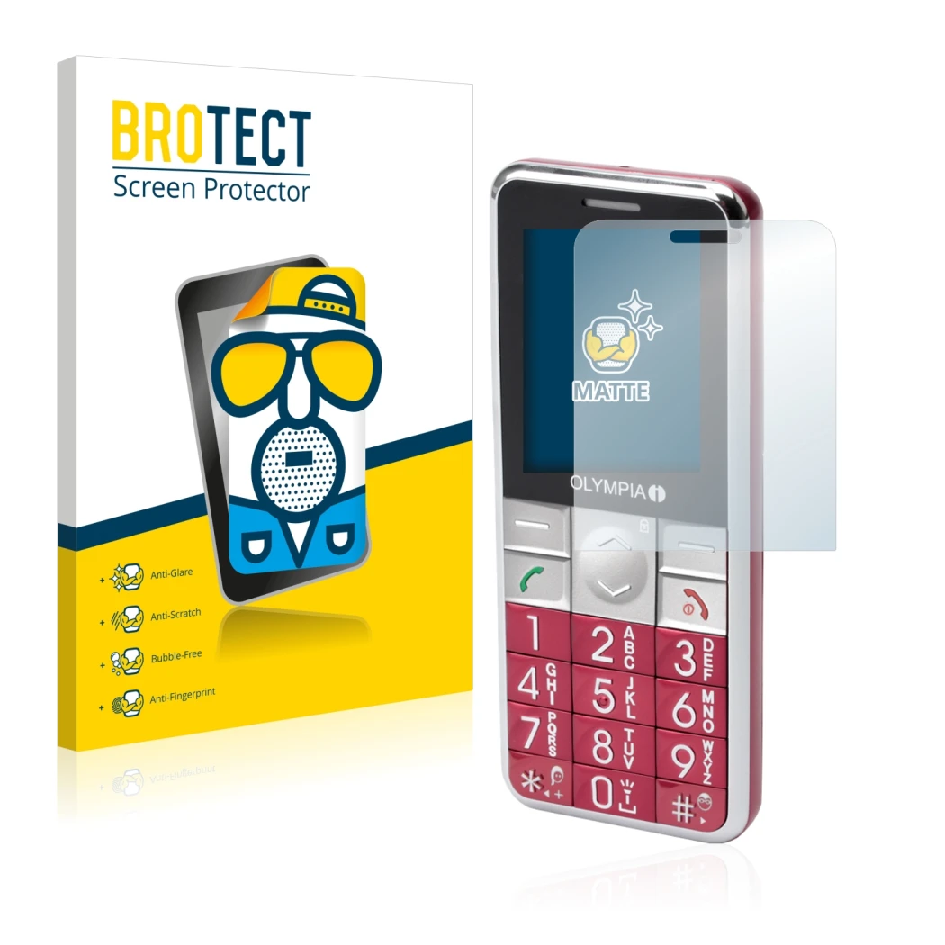 Parte frontale di una confezione del prodotto con il logo del marchio BROTECT. Accanto è raffigurato il dispositivo Olympia Vi