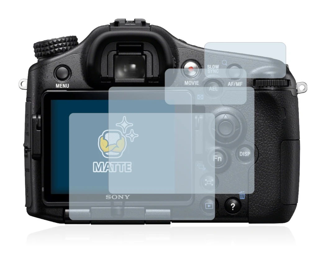 Immagine del dispositivo Sony Alpha 77 (SLT-77) con un'ampia varietà di protezioni per lo schermo.