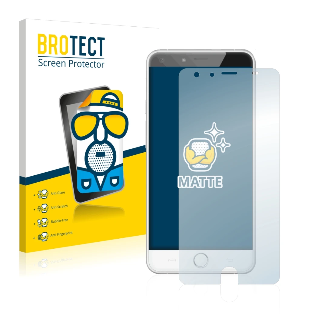 Parte frontale di una confezione del prodotto con il logo del marchio BROTECT. Accanto è raffigurato il dispositivo Ulefone Be