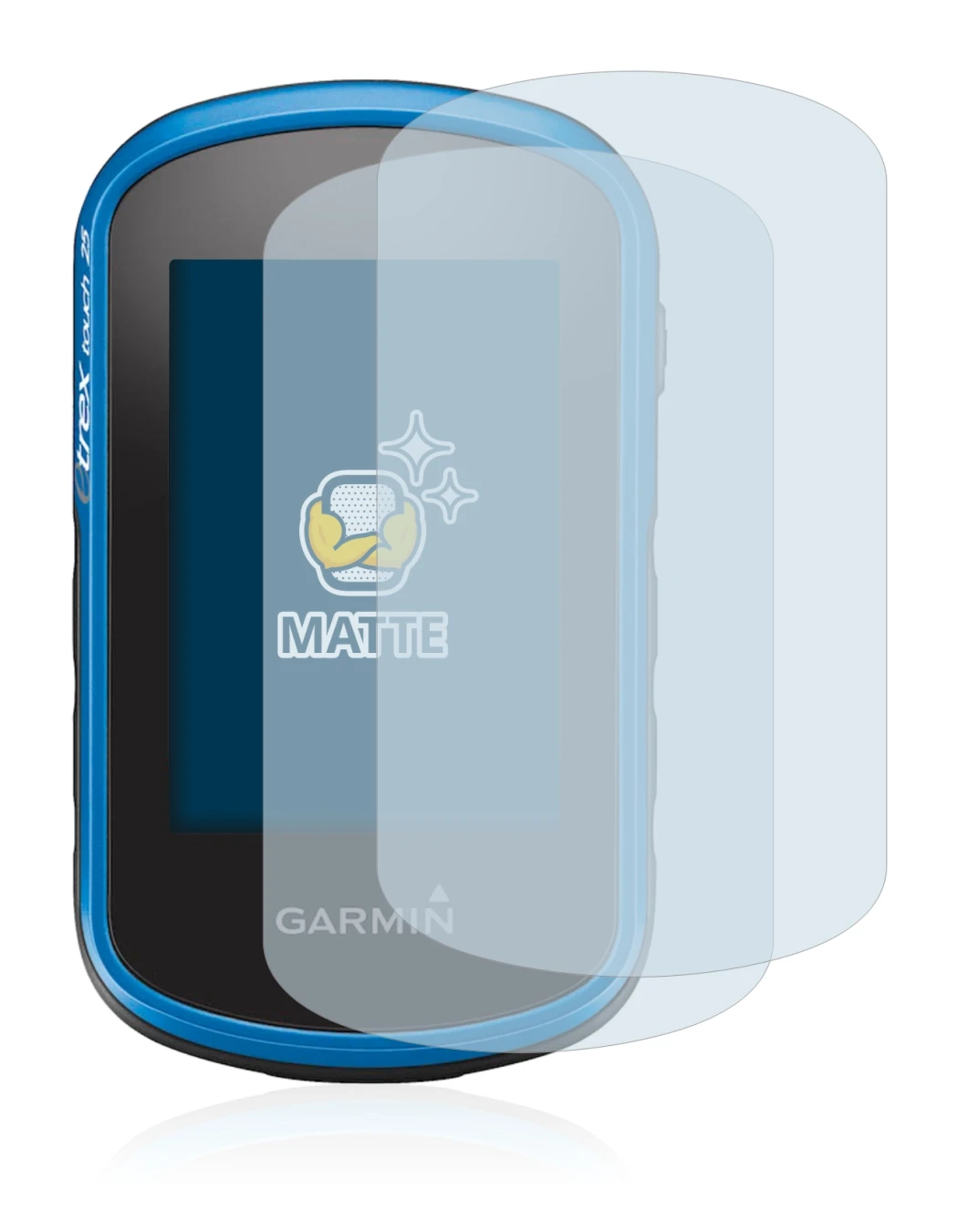 Immagine del dispositivo Garmin eTrex Touch 25 con un'ampia varietà di protezioni per lo schermo.