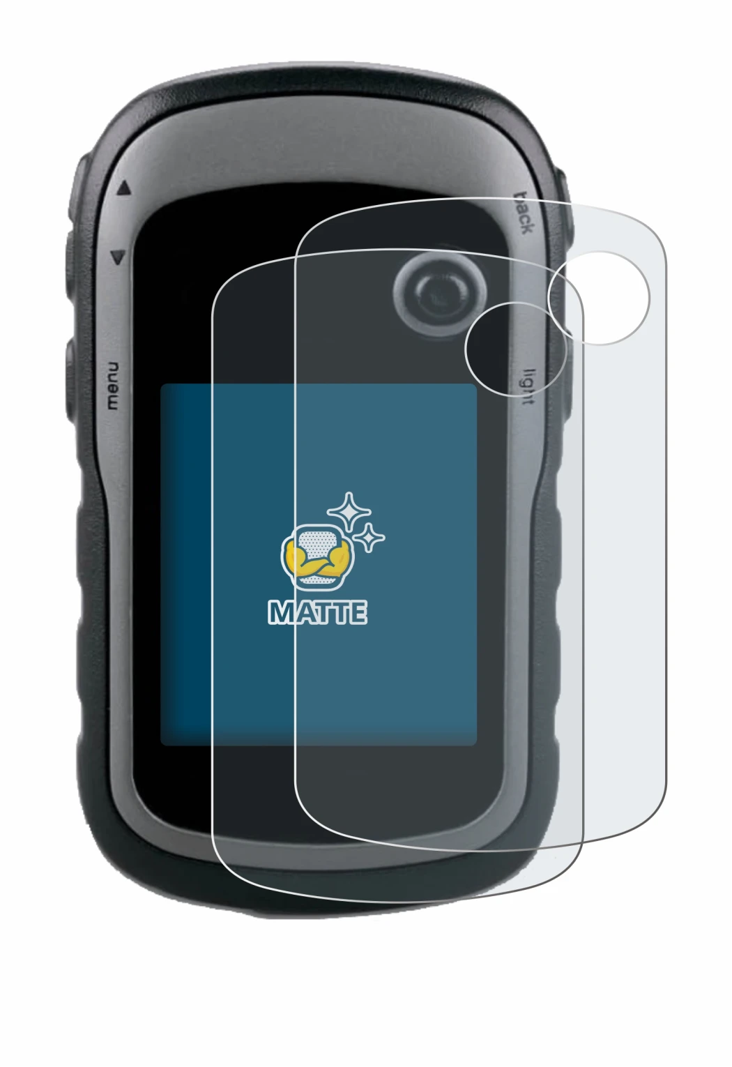 Immagine del dispositivo Garmin eTrex 30x con un'ampia varietà di protezioni per lo schermo.