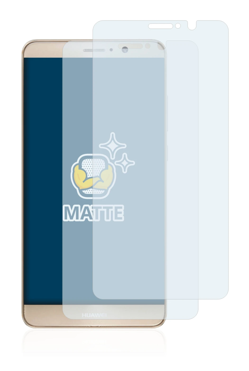 Immagine del dispositivo Huawei Mate 9 con un'ampia varietà di protezioni per lo schermo.