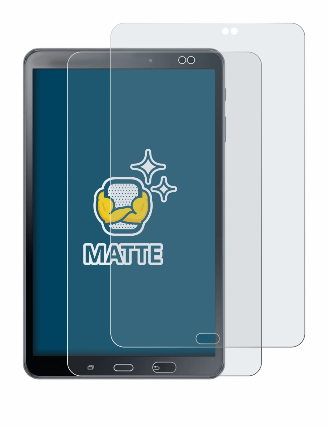 Immagine del dispositivo Samsung Galaxy Tab A 10.1 2016 SM-T585 con un'ampia varietà di protezioni per lo schermo.