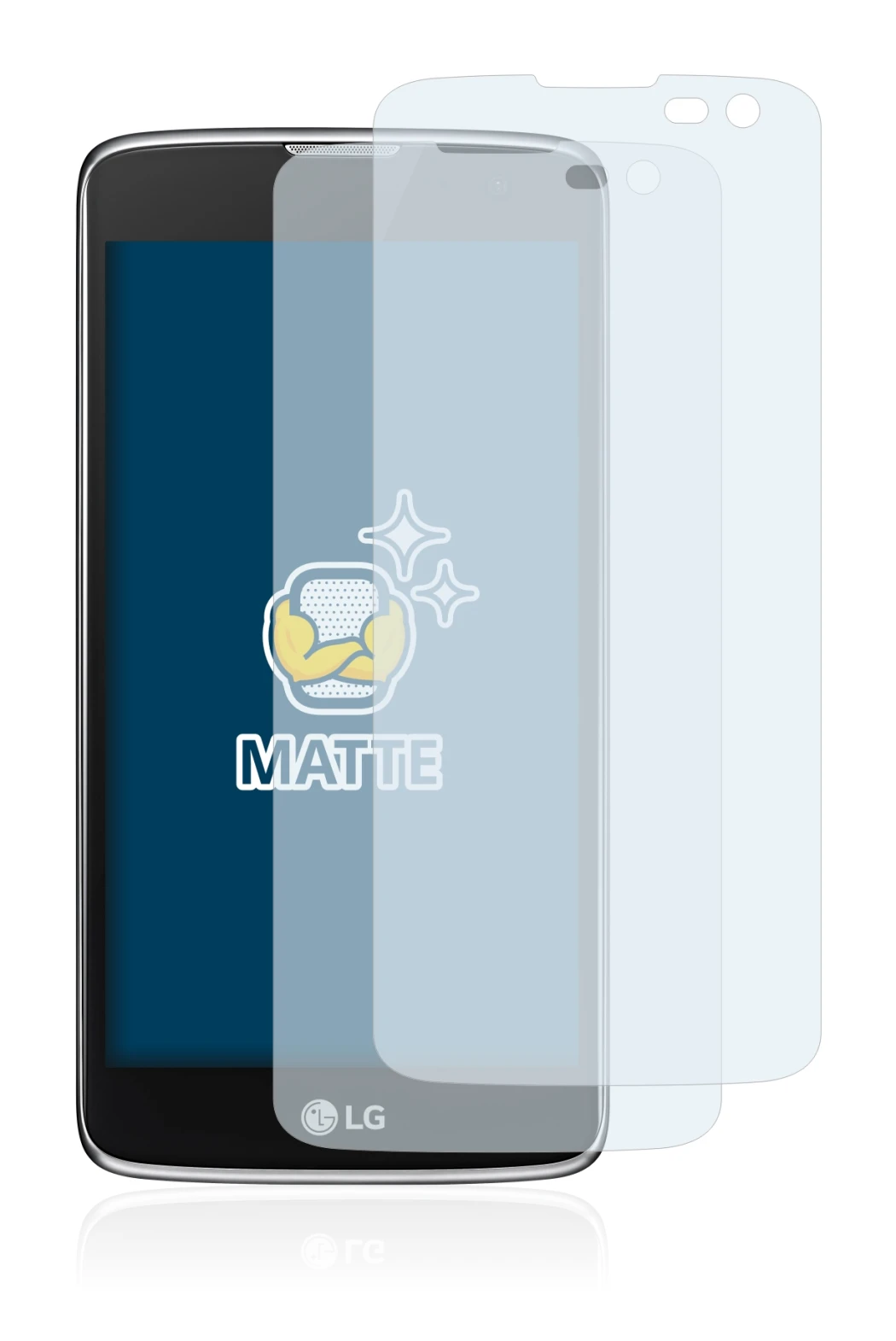Immagine del dispositivo LG K7 (solo per la telecamera a destra) con un'ampia varietà di protezioni per lo schermo.