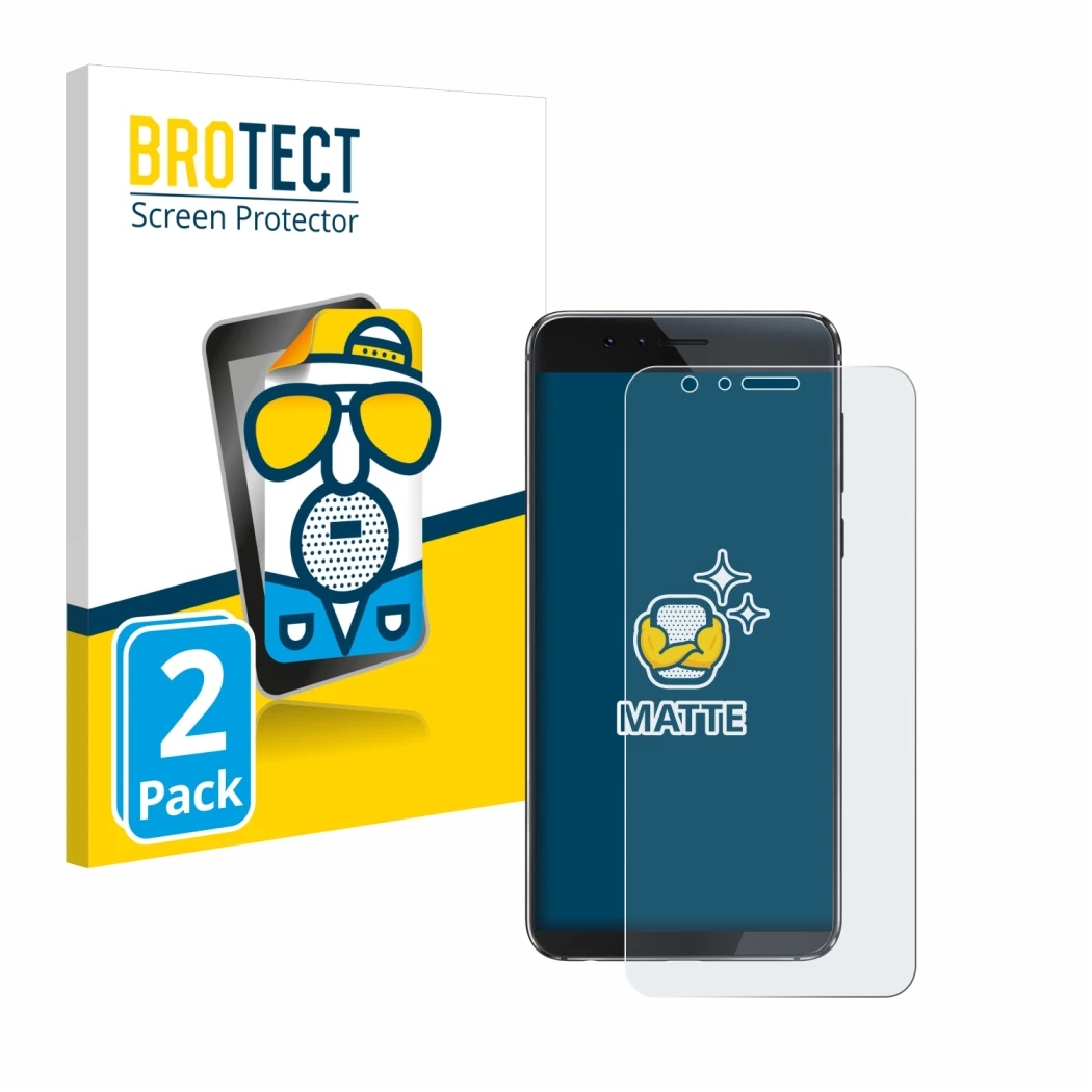 Parte frontale di una confezione del prodotto con il logo del marchio BROTECT. Accanto è raffigurato il dispositivo Honor 8 co