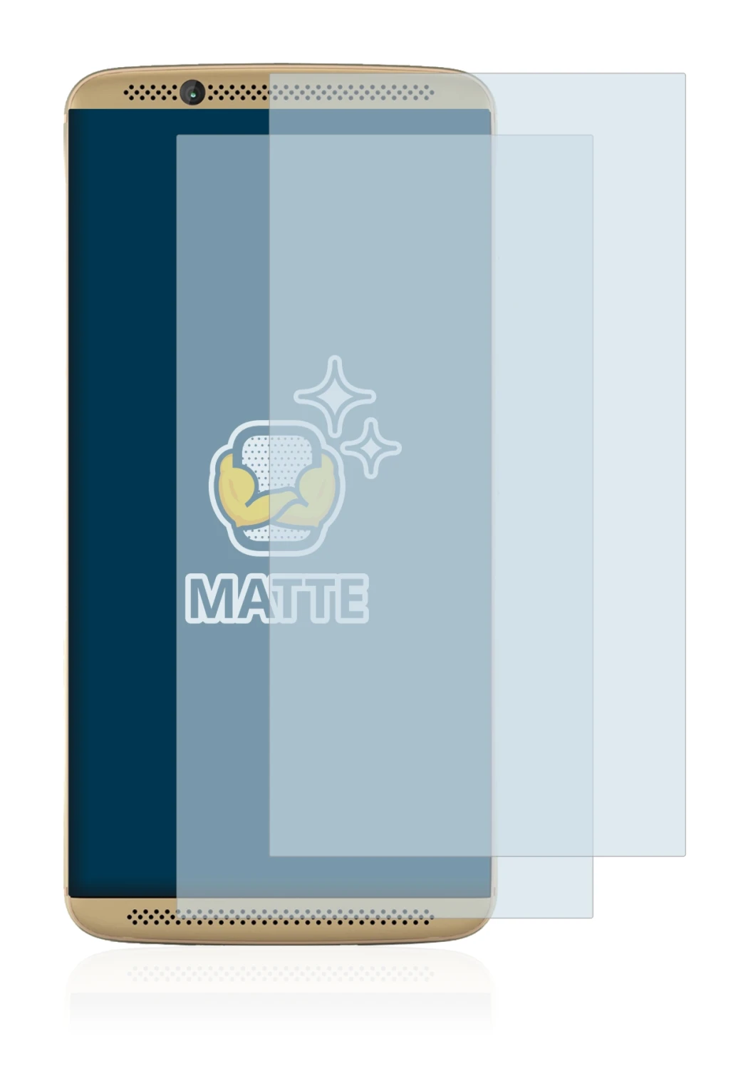 Immagine del dispositivo ZTE Axon 7 con un'ampia varietà di protezioni per lo schermo.