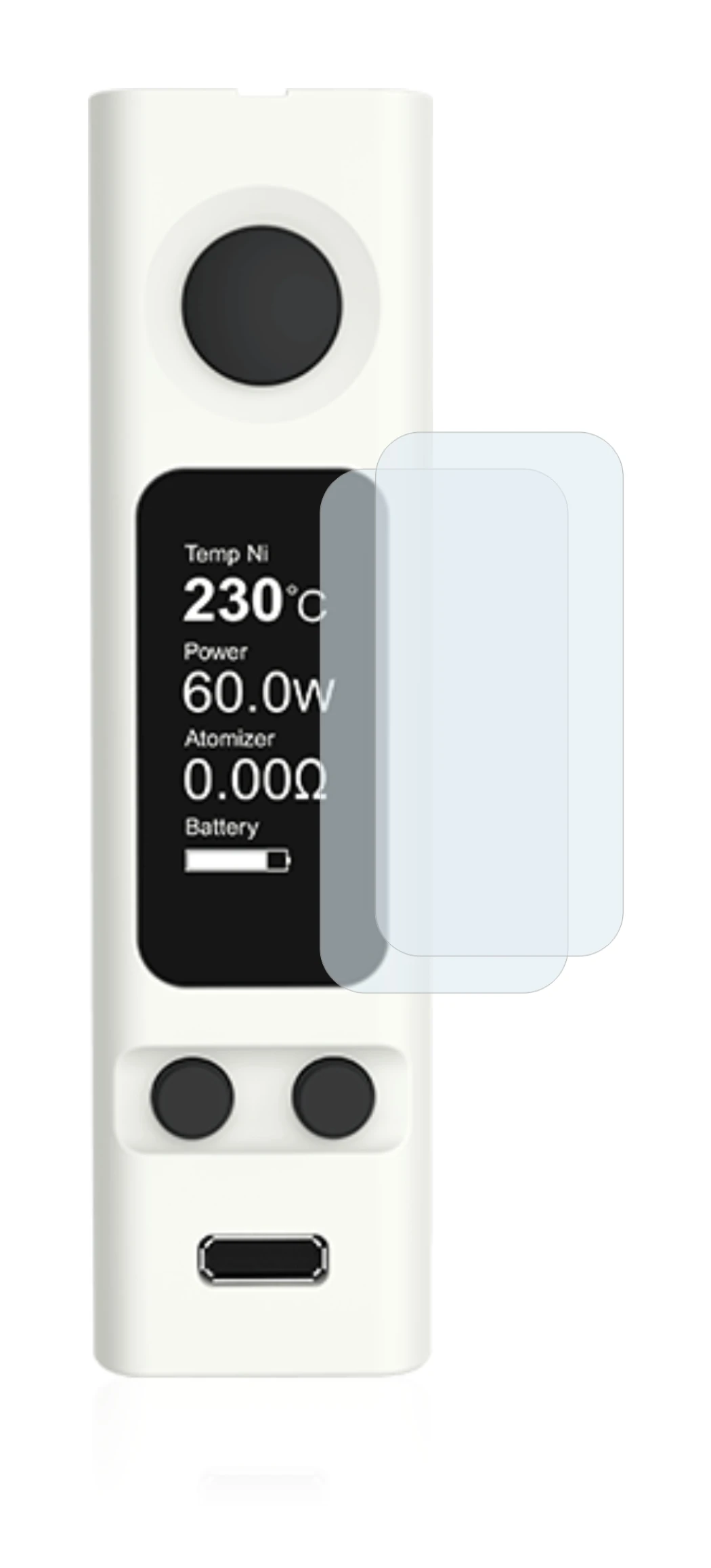Immagine del dispositivo Joyetech eVic VTwo Mini con un'ampia varietà di protezioni per lo schermo.