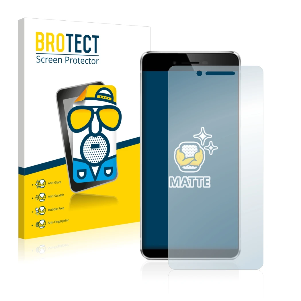 Parte frontale di una confezione del prodotto con il logo del marchio BROTECT. Accanto è raffigurato il dispositivo Vernee Mar